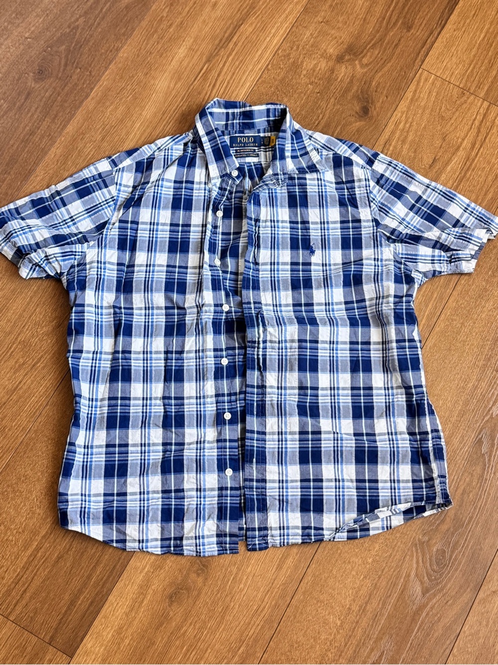 Polo by Ralph Lauren Blue and White Plaid Short-Sleeve Button-Down